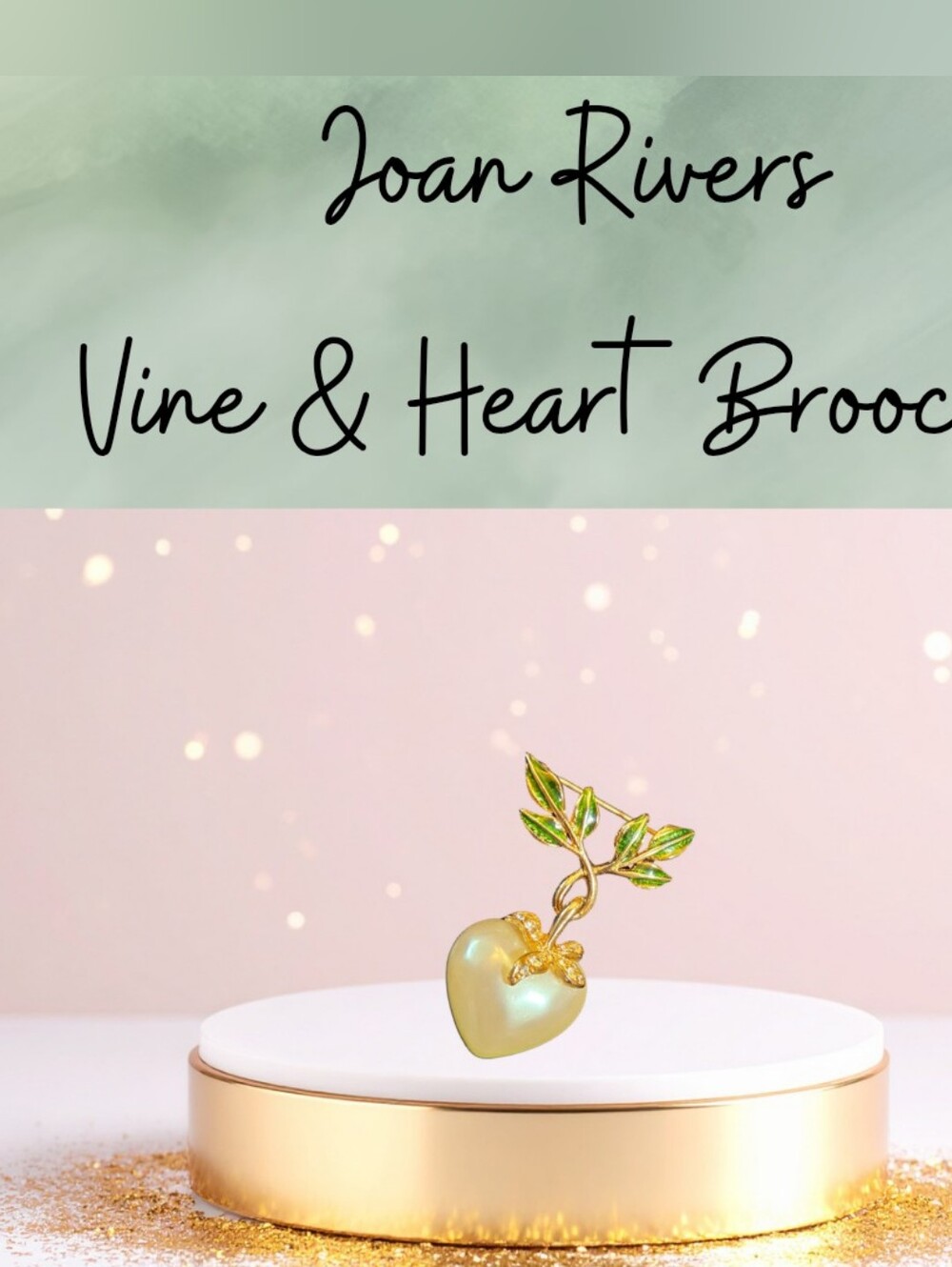 Joan Rivers Pearl Style Heart with Enamel Vines Brooch